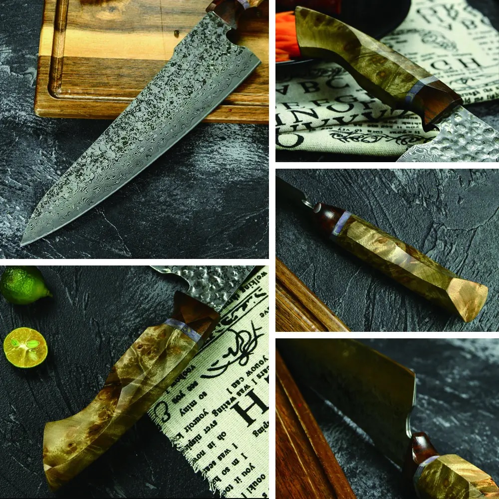 Maple wood damaškový šefkuchařský nůž  04